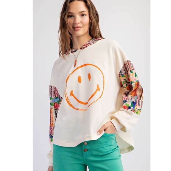 "The Emery" Smiley Face Mix Print Hoodie Pullover - Picture 1 of 5